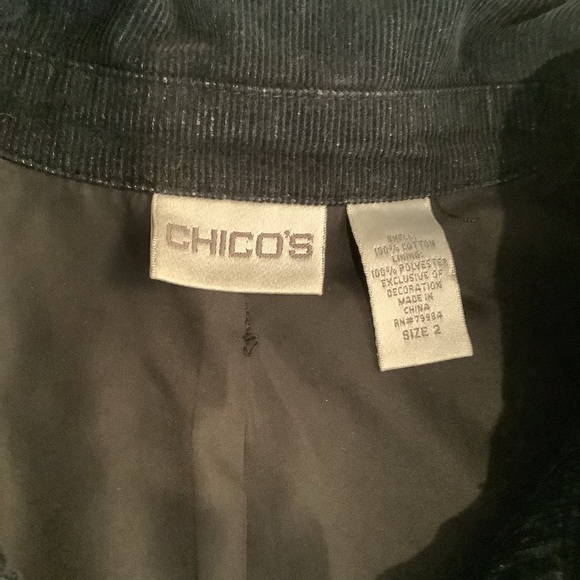 Chico’s Black Corduroy Jacket Size Large (2) Feather & Floral Button Close - Picture 6 of 9